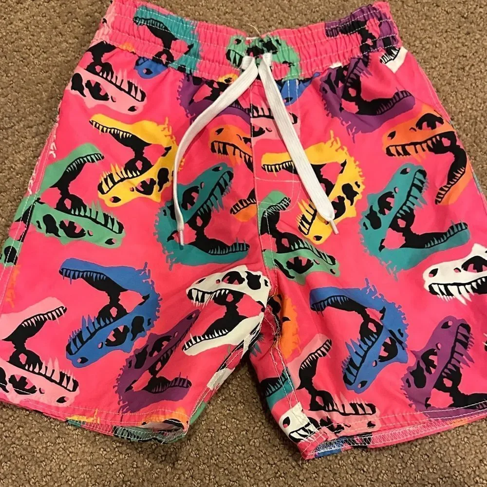 Wes and Willy Colorful Shark & Dinosaur Print Boys Swim Trunks (2) Size 5